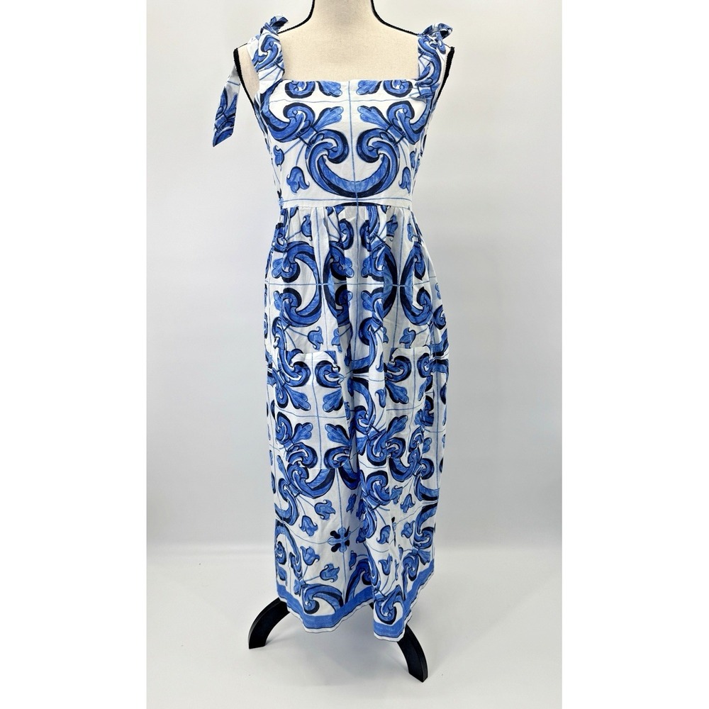Tuckernuck Blue Capri Tile Majolica Tilly Kaftan Dress Large Resort Euro Summer